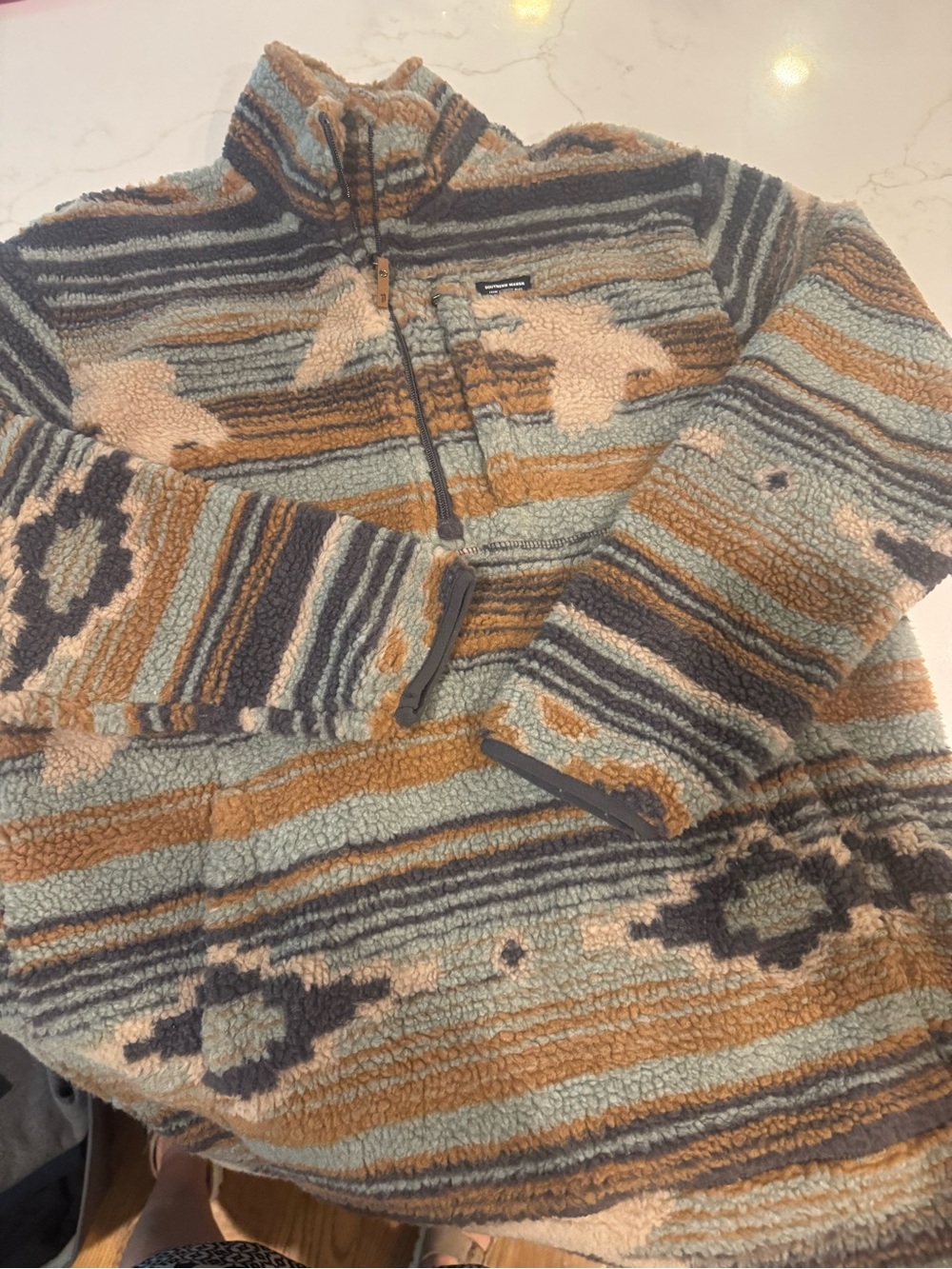 Southern Marsh Men's Sherpa Zip-Up Sweater in Tan, Blue & Gray
